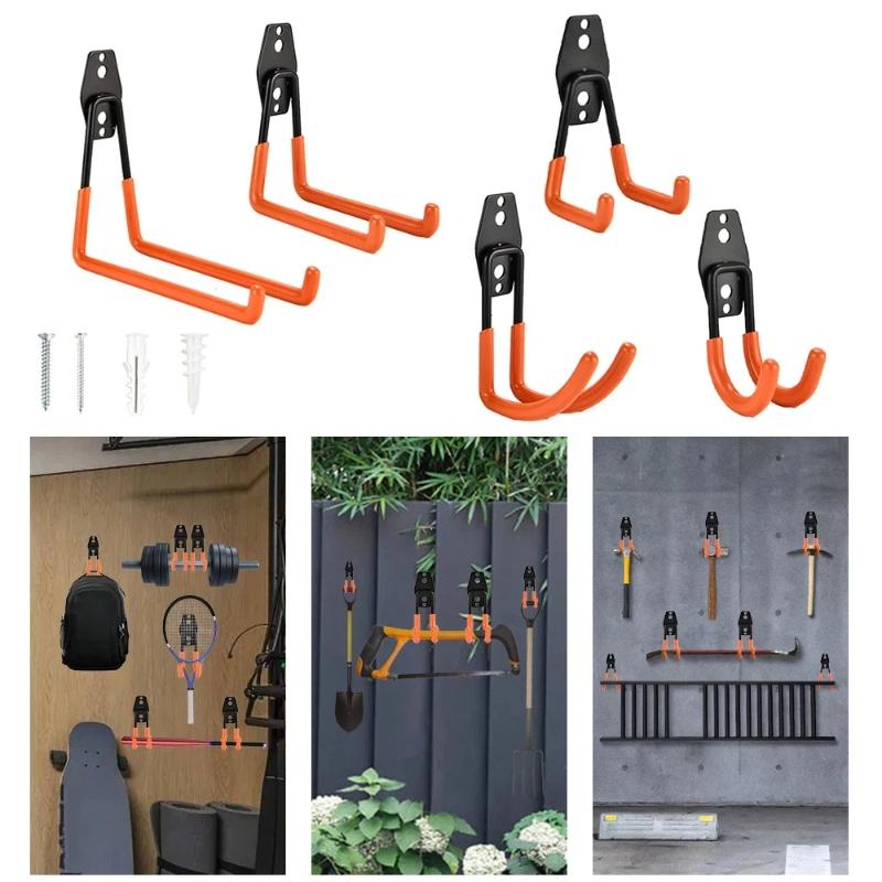 Heavy Equipment Supplies - 頑丈な壁掛け鉄製フックガレージオーガナイザー自転車はしごハンガー滑り止め付きガーデンツール家庭用ワークショップ用